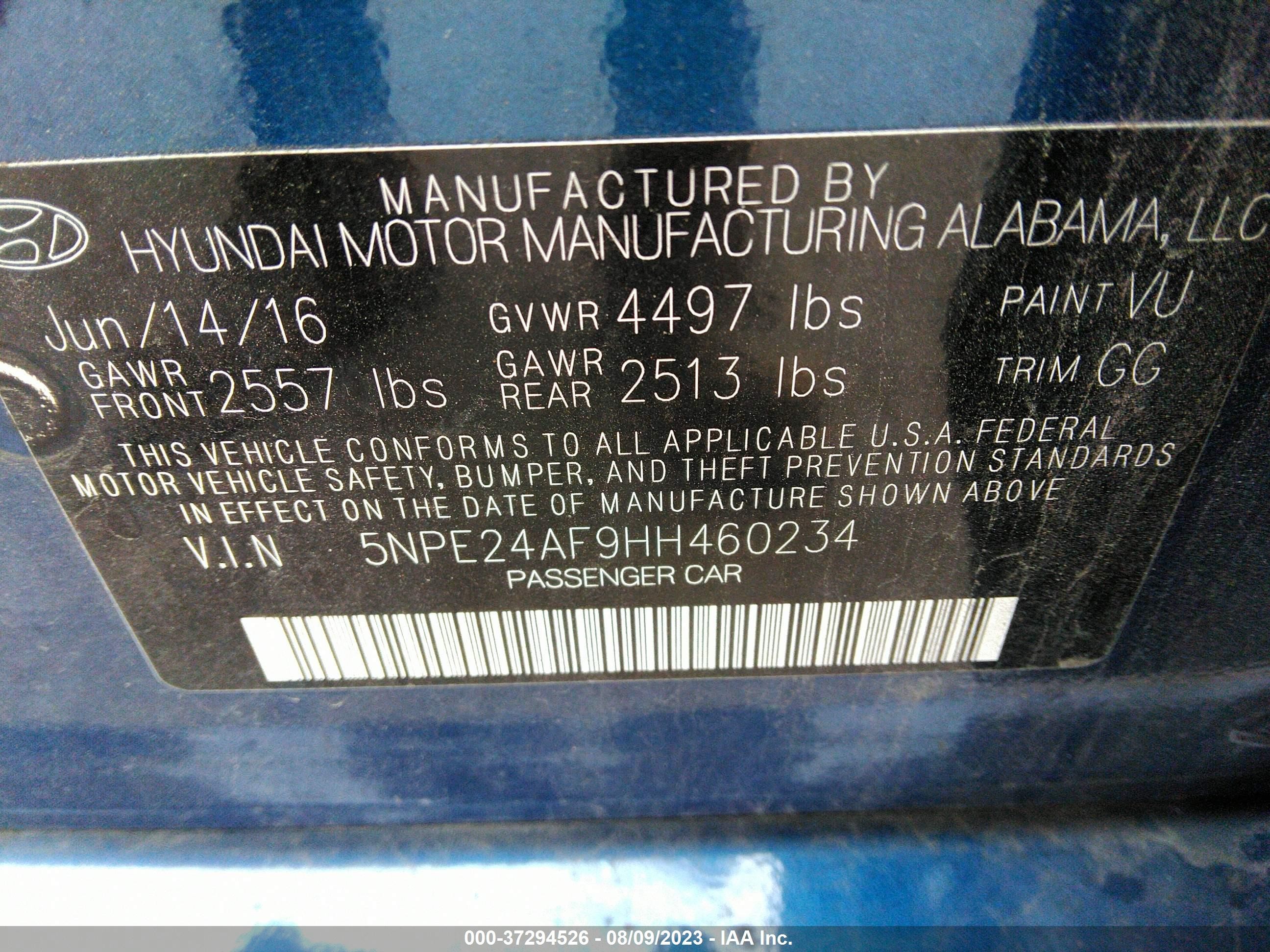 Photo 8 VIN: 5NPE24AF9HH460234 - HYUNDAI SONATA 