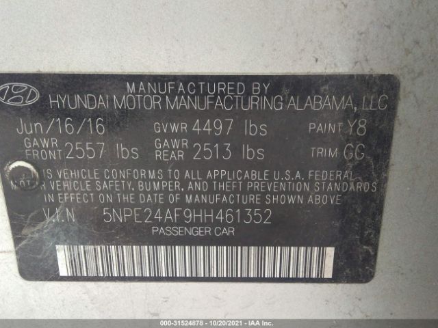 Photo 8 VIN: 5NPE24AF9HH461352 - HYUNDAI SONATA 