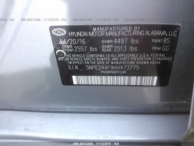 Photo 8 VIN: 5NPE24AF9HH473775 - HYUNDAI SONATA 