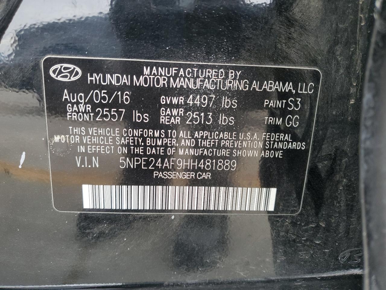 Photo 11 VIN: 5NPE24AF9HH481889 - HYUNDAI SONATA 