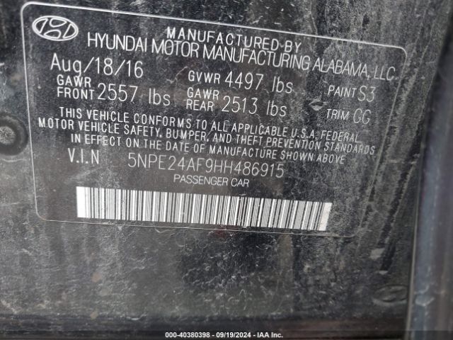 Photo 8 VIN: 5NPE24AF9HH486915 - HYUNDAI SONATA 