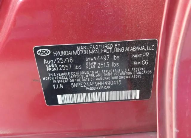 Photo 8 VIN: 5NPE24AF9HH490415 - HYUNDAI SONATA 