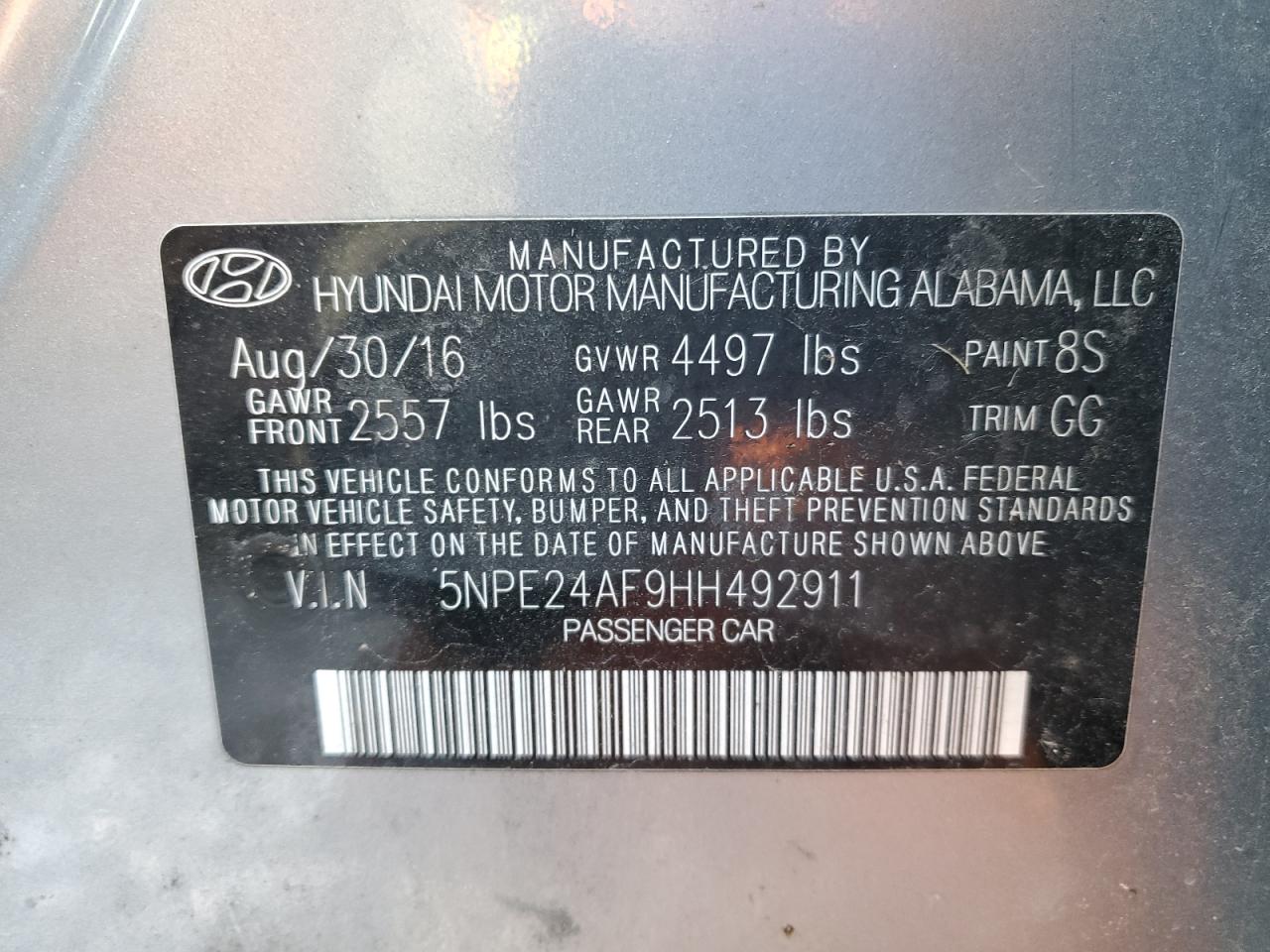 Photo 11 VIN: 5NPE24AF9HH492911 - HYUNDAI SONATA SE 