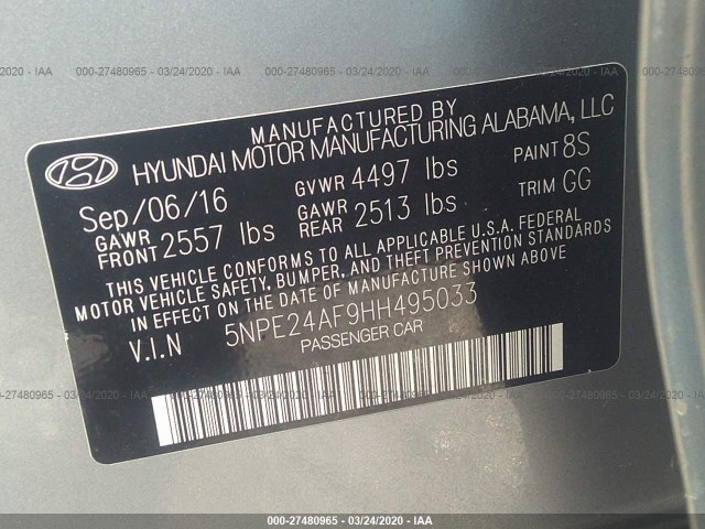 Photo 8 VIN: 5NPE24AF9HH495033 - HYUNDAI SONATA 