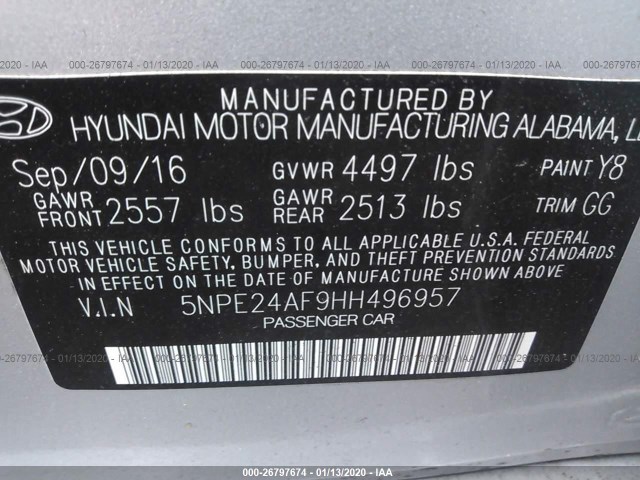 Photo 8 VIN: 5NPE24AF9HH496957 - HYUNDAI SONATA 