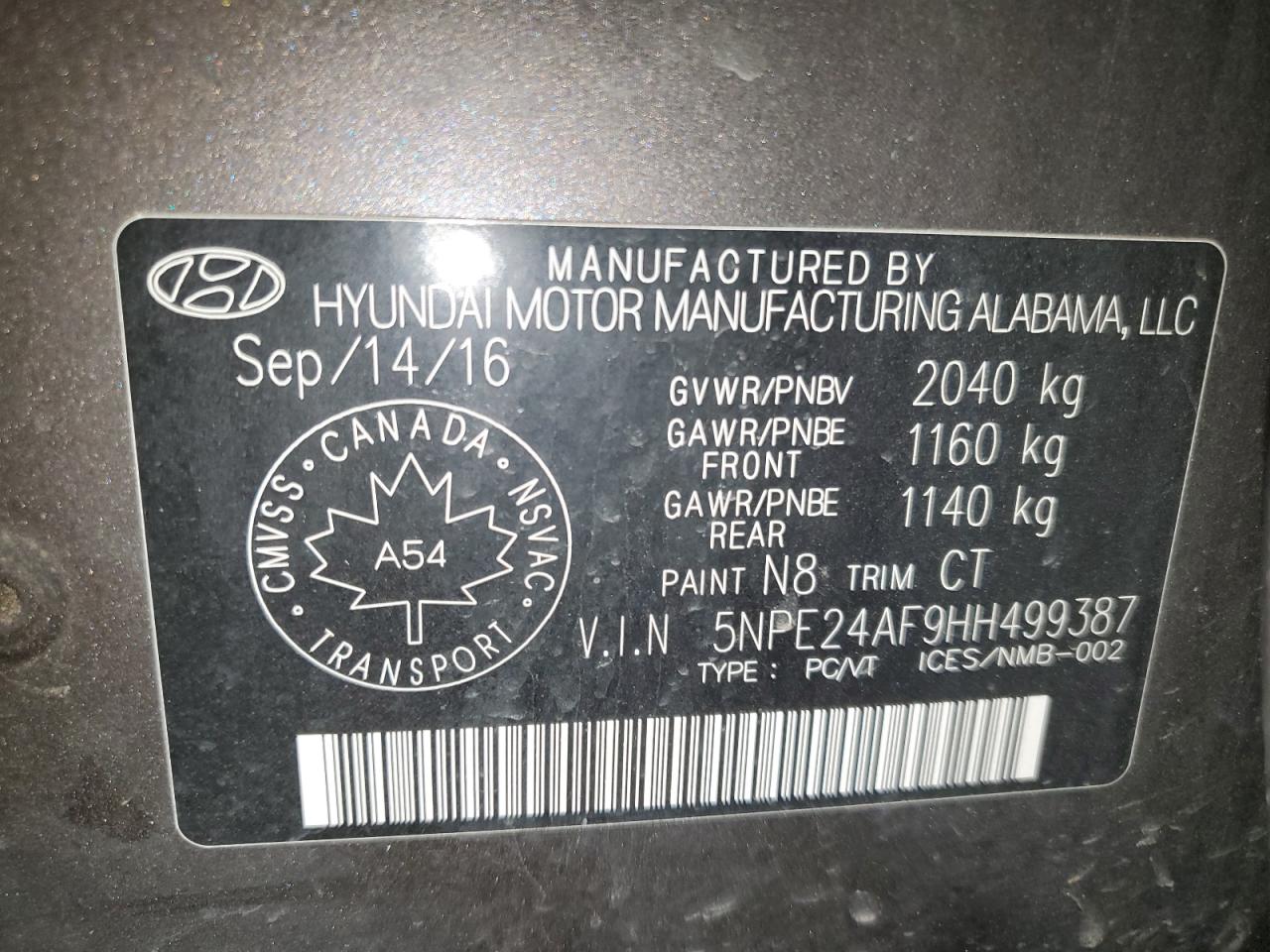 Photo 11 VIN: 5NPE24AF9HH499387 - HYUNDAI SONATA 