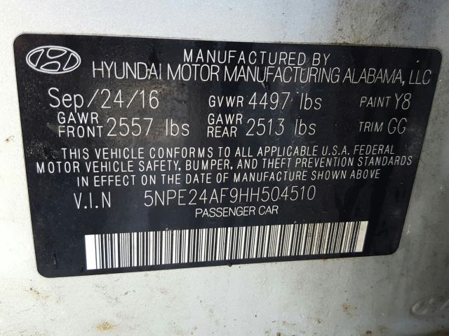 Photo 9 VIN: 5NPE24AF9HH504510 - HYUNDAI SONATA SE 