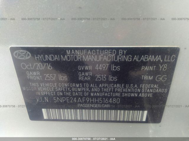 Photo 8 VIN: 5NPE24AF9HH516480 - HYUNDAI SONATA 