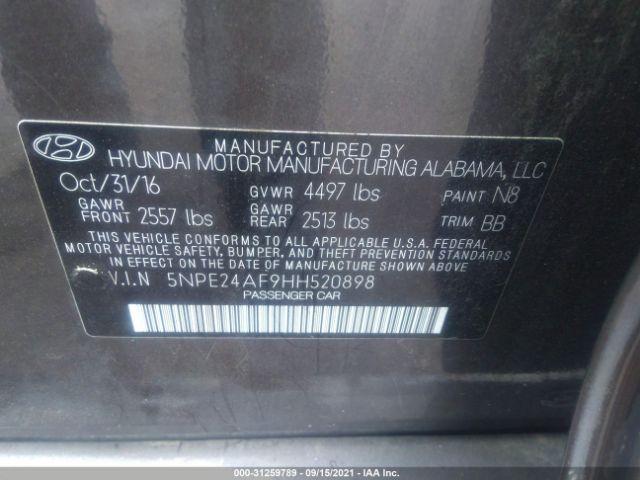 Photo 8 VIN: 5NPE24AF9HH520898 - HYUNDAI SONATA 