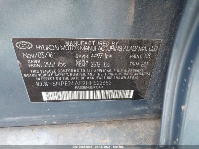 Photo 8 VIN: 5NPE24AF9HH522652 - HYUNDAI SONATA 