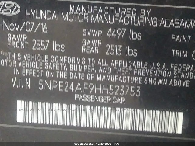 Photo 8 VIN: 5NPE24AF9HH523753 - HYUNDAI SONATA 