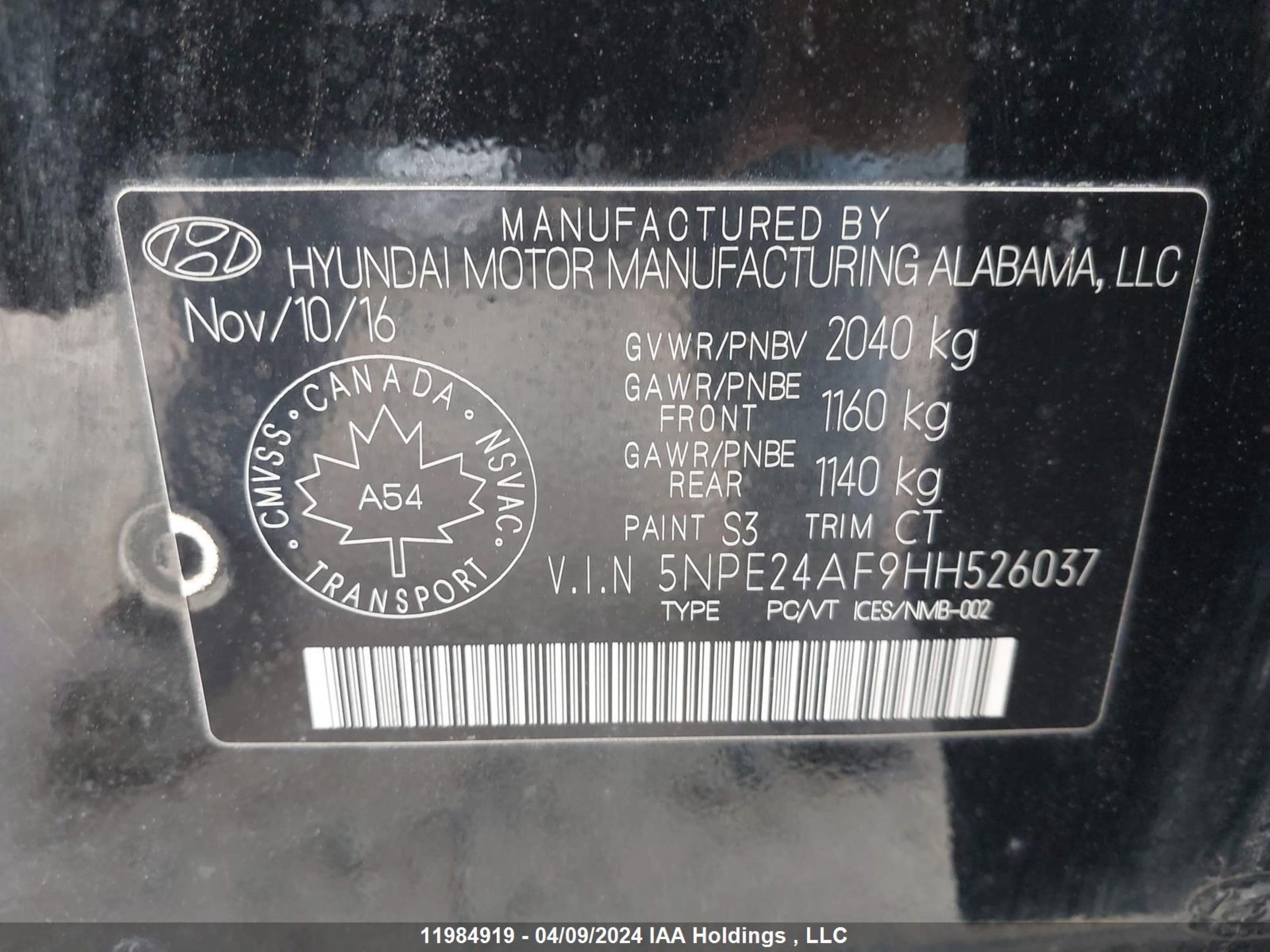 Photo 8 VIN: 5NPE24AF9HH526037 - HYUNDAI SONATA 