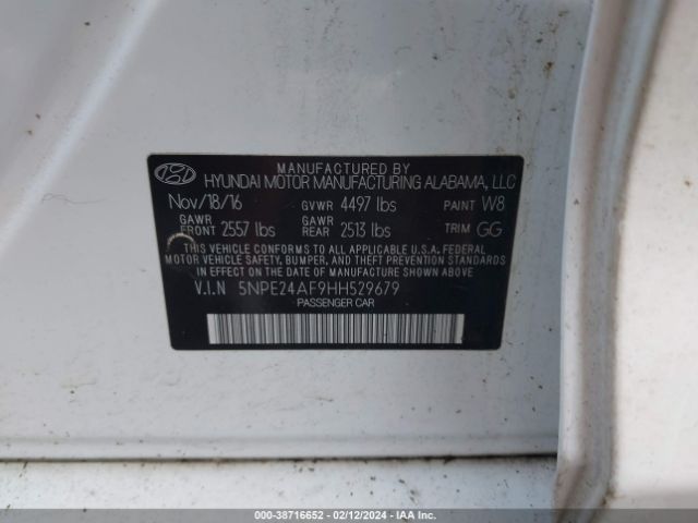 Photo 8 VIN: 5NPE24AF9HH529679 - HYUNDAI SONATA 