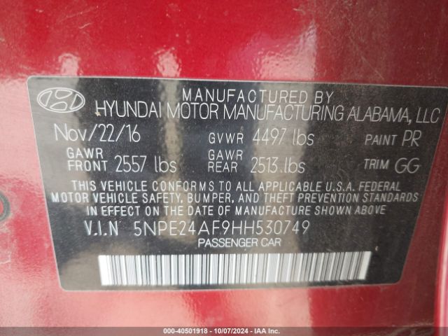 Photo 8 VIN: 5NPE24AF9HH530749 - HYUNDAI SONATA 