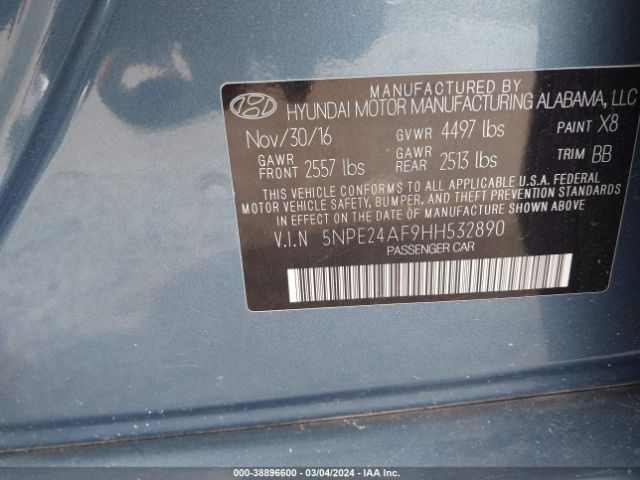 Photo 8 VIN: 5NPE24AF9HH532890 - HYUNDAI SONATA 