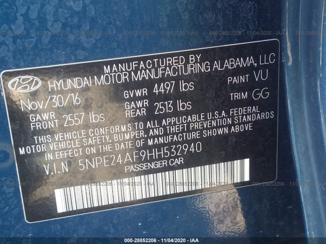 Photo 8 VIN: 5NPE24AF9HH532940 - HYUNDAI SONATA 