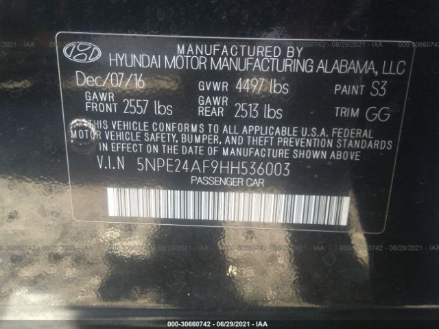 Photo 8 VIN: 5NPE24AF9HH536003 - HYUNDAI SONATA 