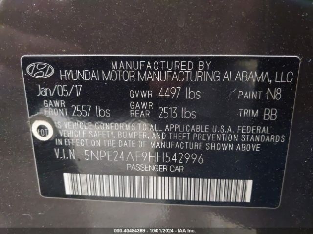 Photo 8 VIN: 5NPE24AF9HH542996 - HYUNDAI SONATA 