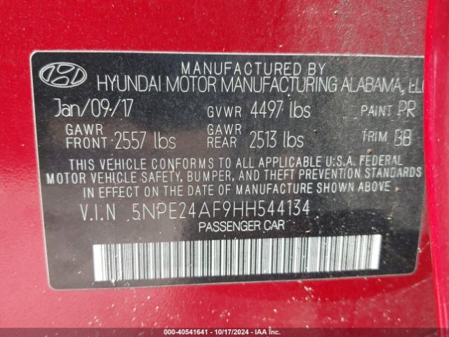 Photo 8 VIN: 5NPE24AF9HH544134 - HYUNDAI SONATA 