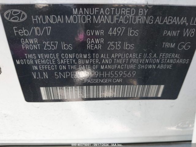 Photo 8 VIN: 5NPE24AF9HH559569 - HYUNDAI SONATA 