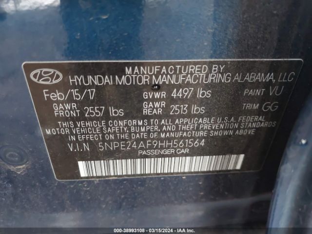 Photo 8 VIN: 5NPE24AF9HH561564 - HYUNDAI SONATA 