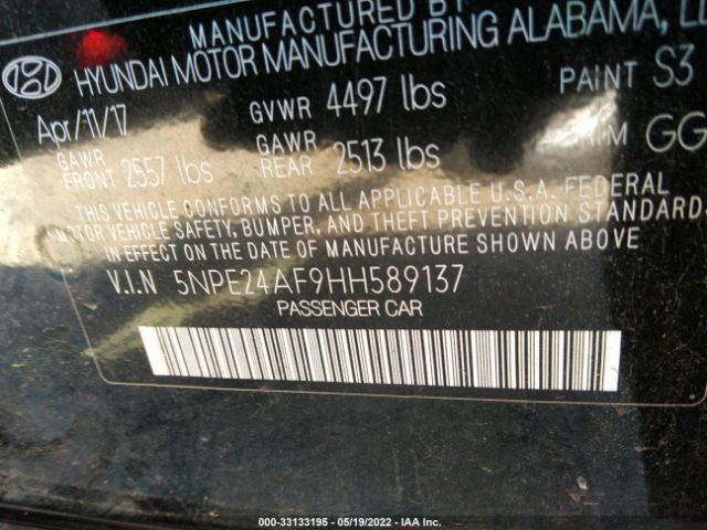 Photo 8 VIN: 5NPE24AF9HH589137 - HYUNDAI SONATA 