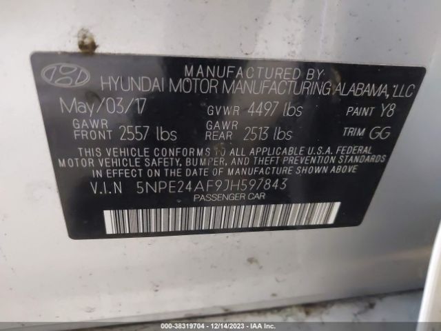 Photo 8 VIN: 5NPE24AF9JH597843 - HYUNDAI SONATA 