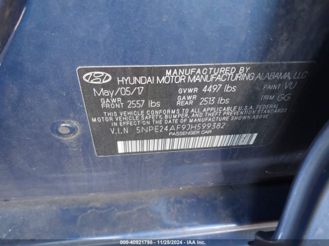 Photo 8 VIN: 5NPE24AF9JH599382 - HYUNDAI SONATA 