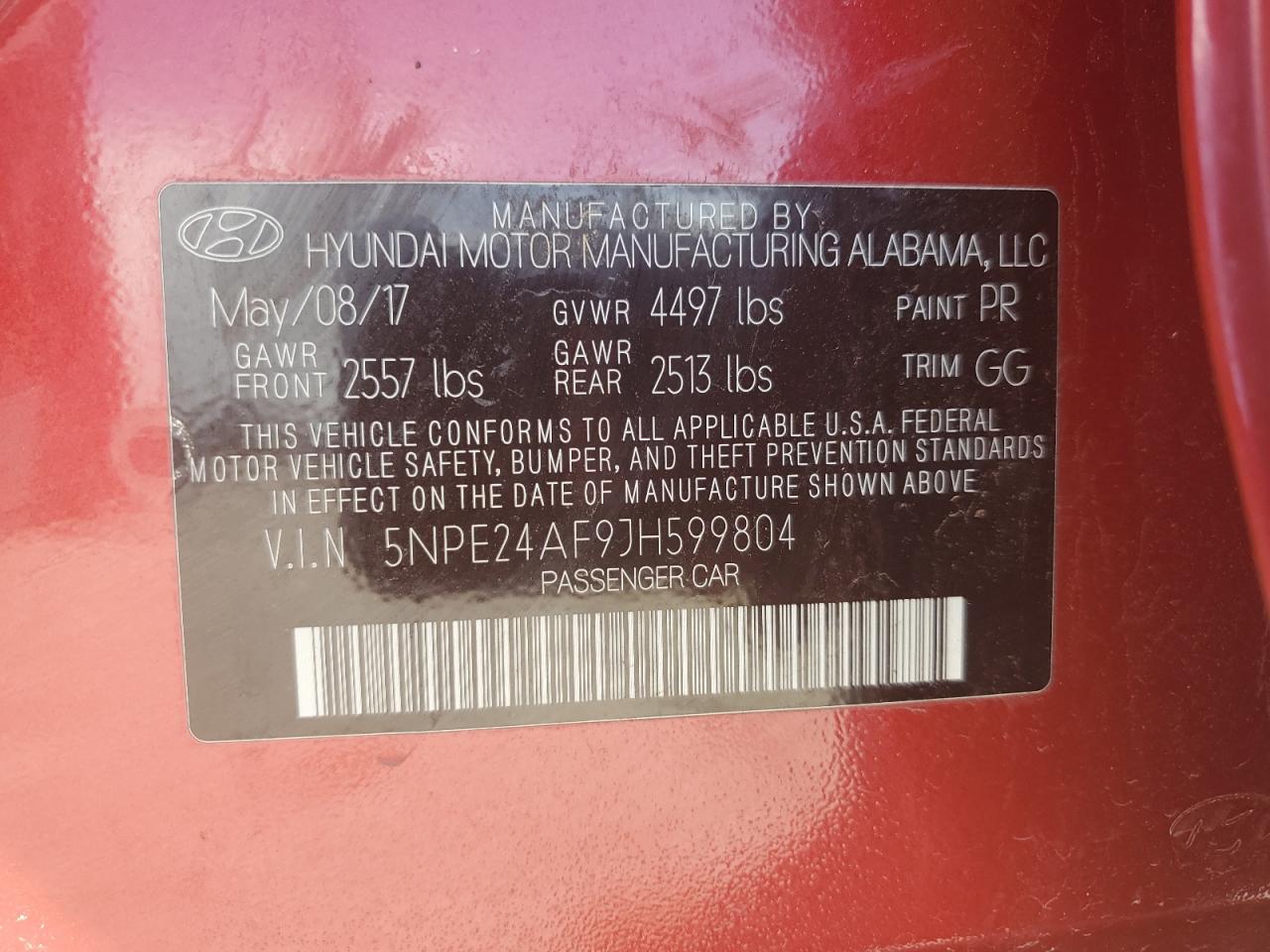 Photo 12 VIN: 5NPE24AF9JH599804 - HYUNDAI SONATA 