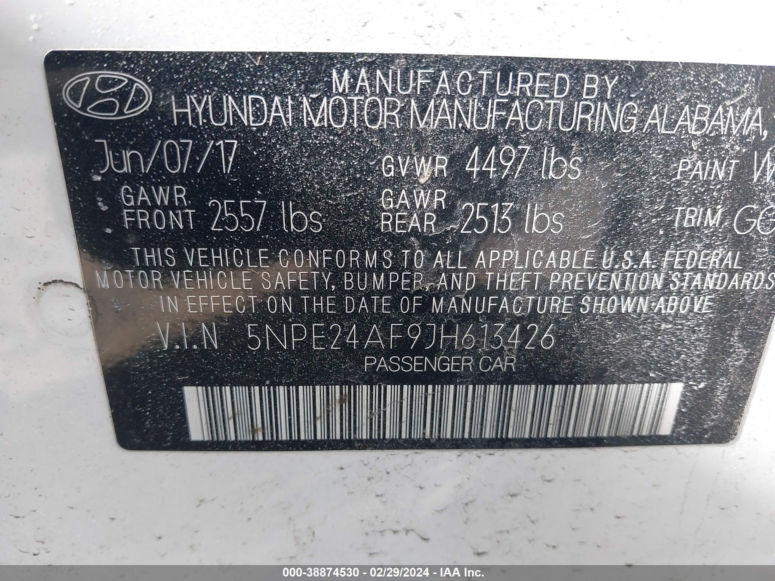 Photo 8 VIN: 5NPE24AF9JH613426 - HYUNDAI SONATA 