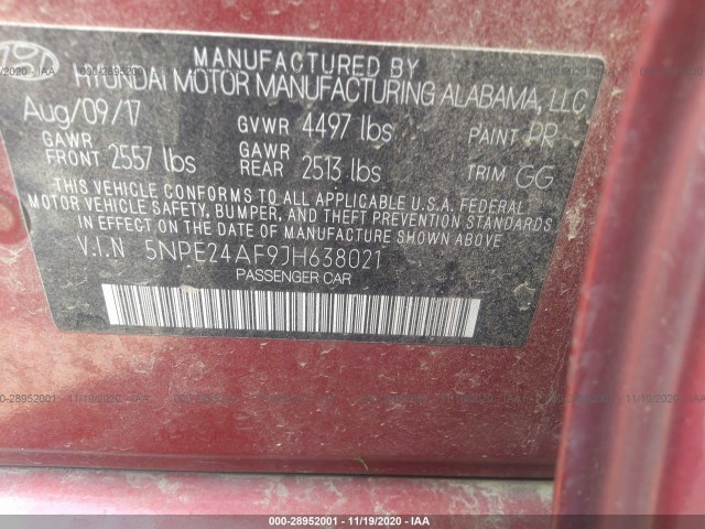 Photo 8 VIN: 5NPE24AF9JH638021 - HYUNDAI SONATA 