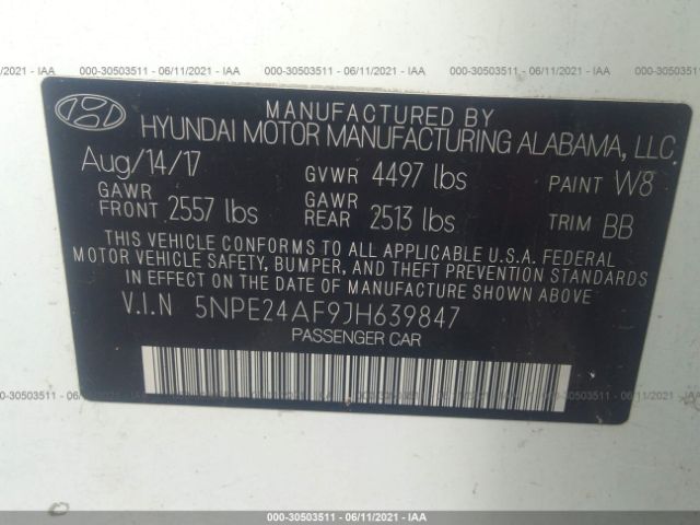 Photo 8 VIN: 5NPE24AF9JH639847 - HYUNDAI SONATA 