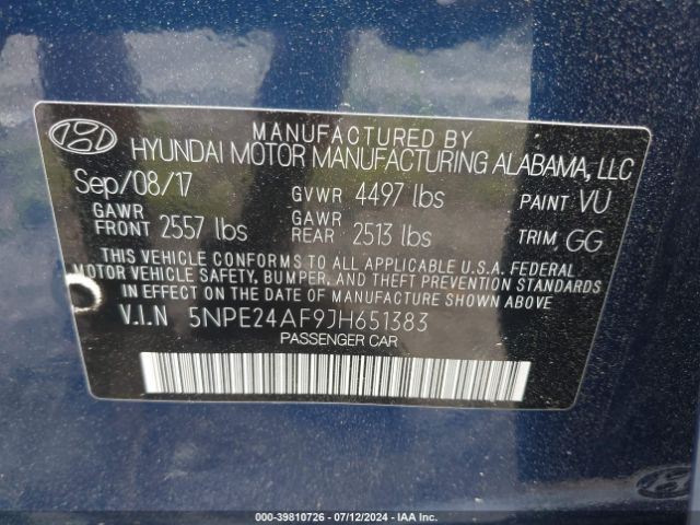 Photo 8 VIN: 5NPE24AF9JH651383 - HYUNDAI SONATA 