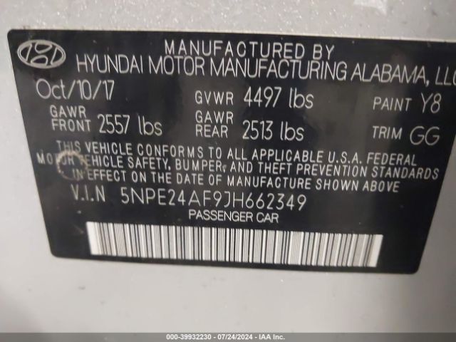 Photo 8 VIN: 5NPE24AF9JH662349 - HYUNDAI SONATA 