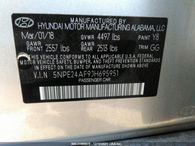 Photo 8 VIN: 5NPE24AF9JH695951 - HYUNDAI SONATA 