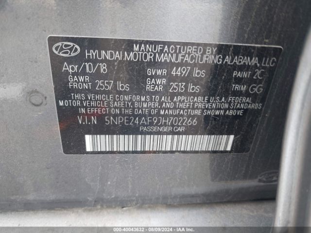 Photo 8 VIN: 5NPE24AF9JH702266 - HYUNDAI SONATA 