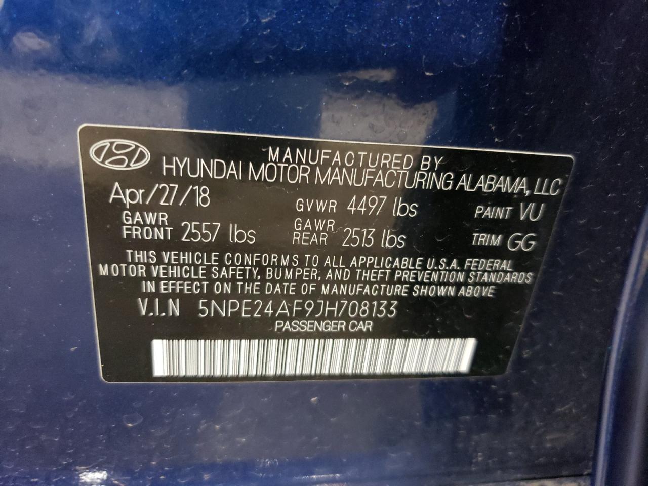 Photo 11 VIN: 5NPE24AF9JH708133 - HYUNDAI SONATA 