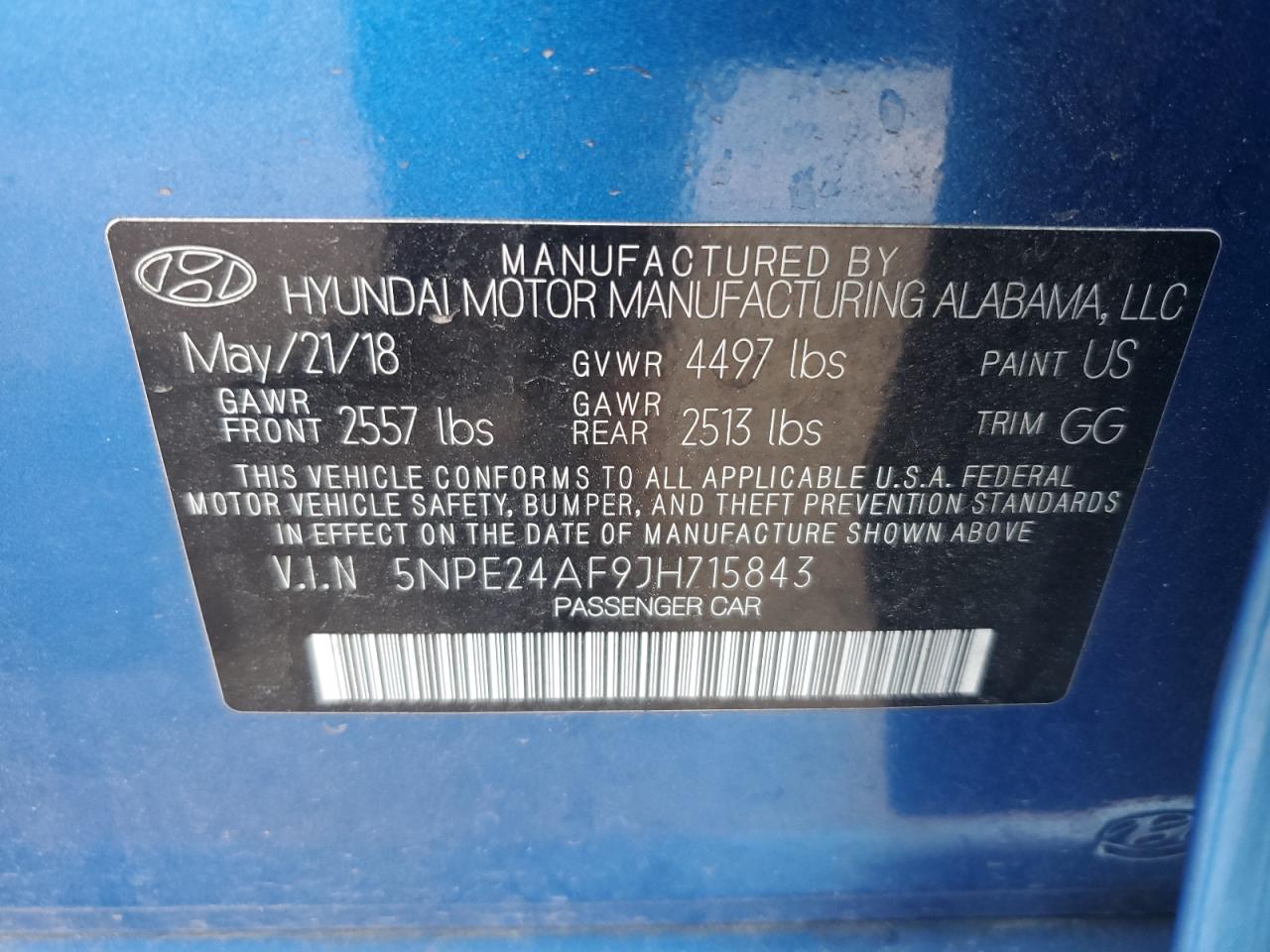 Photo 11 VIN: 5NPE24AF9JH715843 - HYUNDAI SONATA 