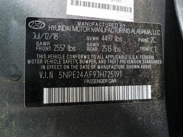 Photo 9 VIN: 5NPE24AF9JH725191 - HYUNDAI SONATA SE 