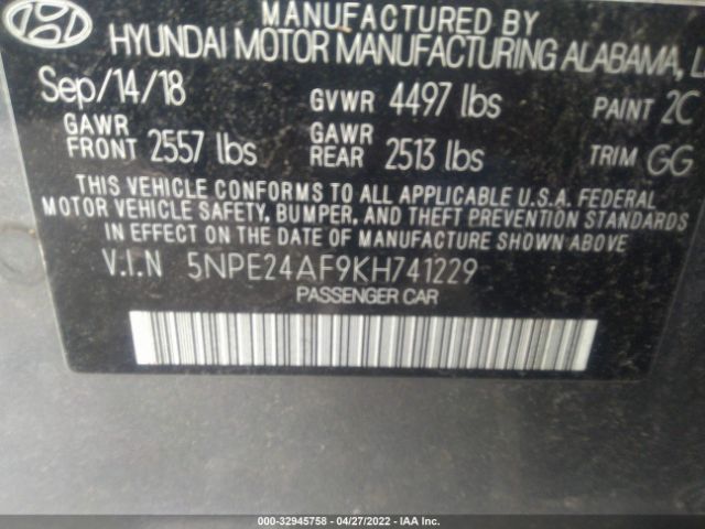 Photo 8 VIN: 5NPE24AF9KH741229 - HYUNDAI SONATA 