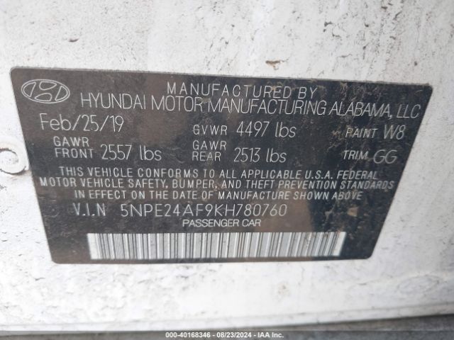 Photo 8 VIN: 5NPE24AF9KH780760 - HYUNDAI SONATA 