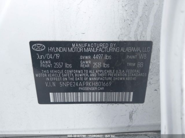 Photo 8 VIN: 5NPE24AF9KH801669 - HYUNDAI SONATA 