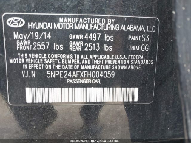 Photo 8 VIN: 5NPE24AFXFH004059 - HYUNDAI SONATA 