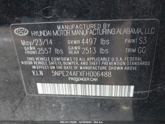 Photo 8 VIN: 5NPE24AFXFH006488 - HYUNDAI SONATA 