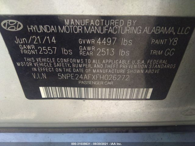 Photo 8 VIN: 5NPE24AFXFH026272 - HYUNDAI SONATA 