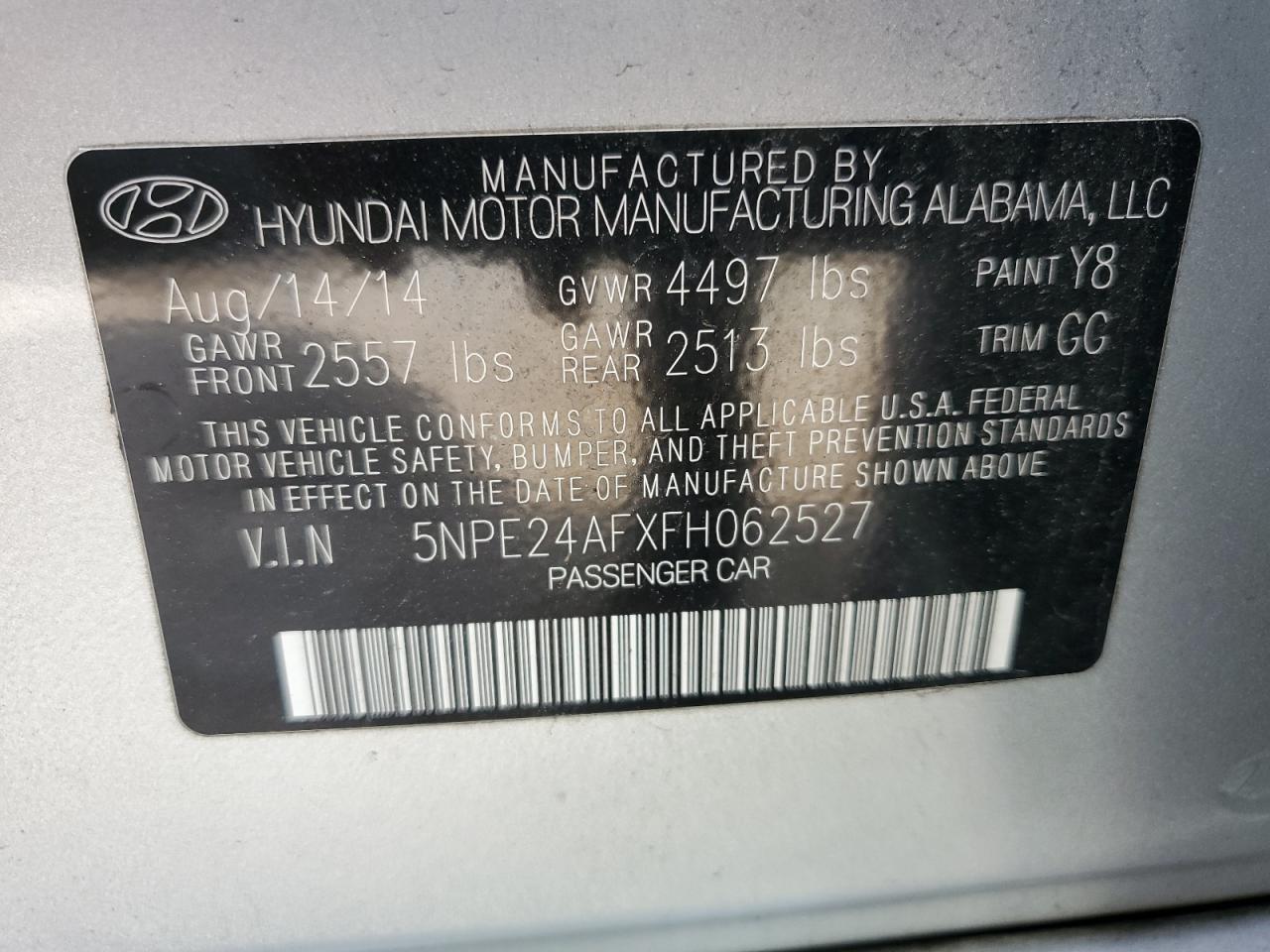 Photo 11 VIN: 5NPE24AFXFH062527 - HYUNDAI SONATA 