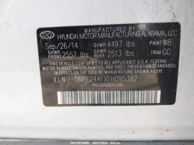 Photo 8 VIN: 5NPE24AFXFH095382 - HYUNDAI SONATA 