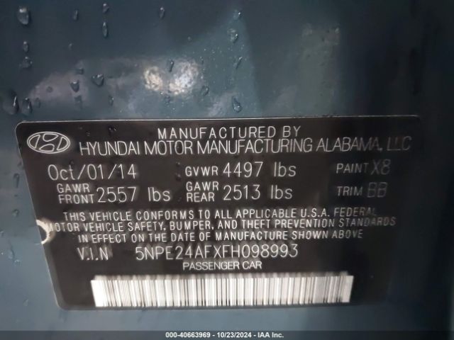 Photo 8 VIN: 5NPE24AFXFH098993 - HYUNDAI SONATA 