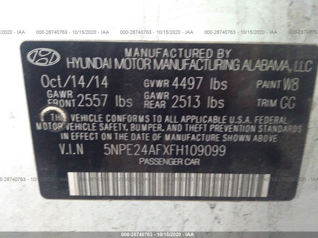 Photo 8 VIN: 5NPE24AFXFH109099 - HYUNDAI SONATA 