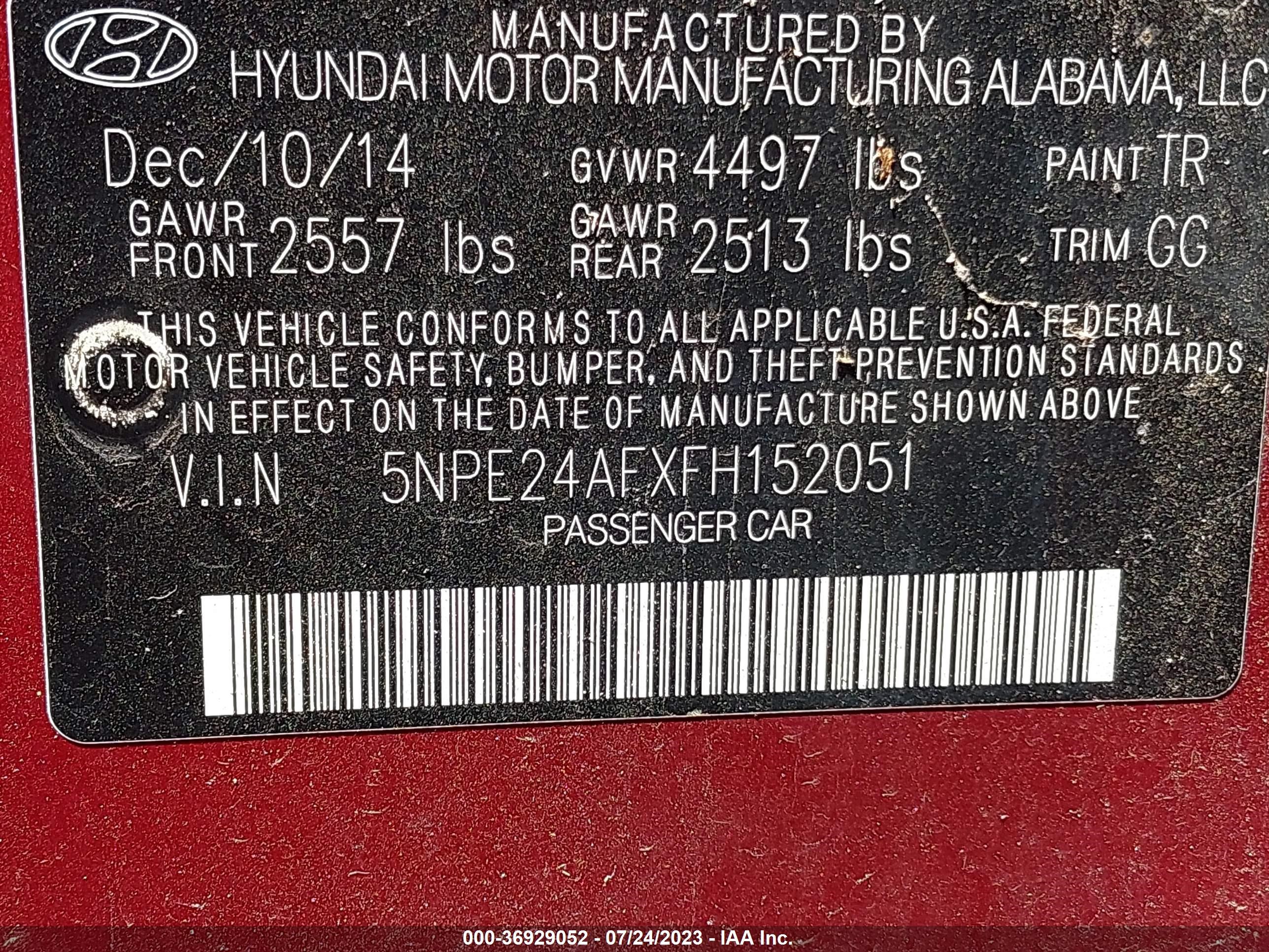 Photo 8 VIN: 5NPE24AFXFH152051 - HYUNDAI SONATA 